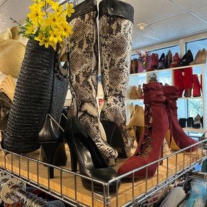 Faux snake skin knee-high boots